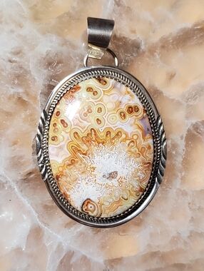Crazy Lace Agate Pendant - Navajo Silver
